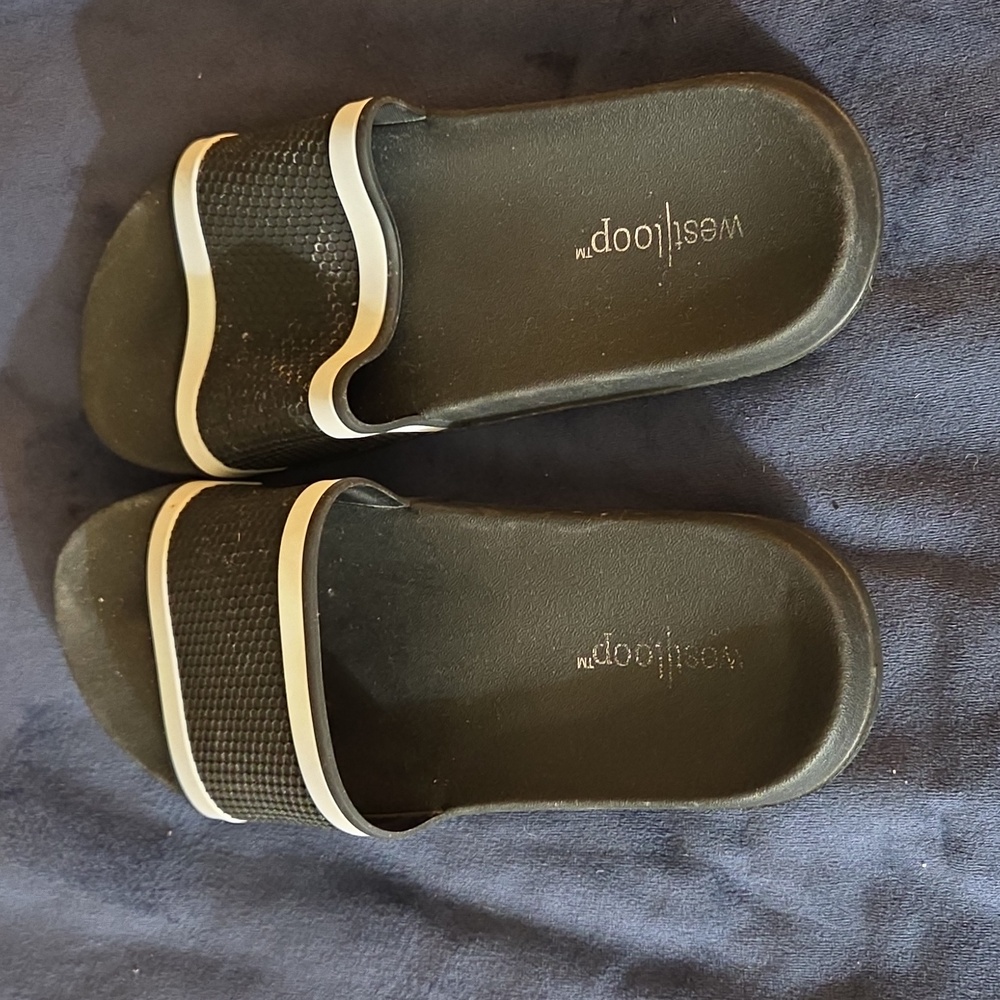 West Loop Black Slides with White Stripes